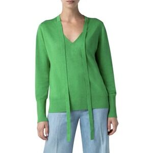 AKRIS Kelly Green Tie Linen Blend Sweater Size 8 Lightweight Academia‎